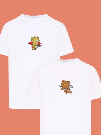 Koszulki dla par z haftem – anielski i diabelski miś